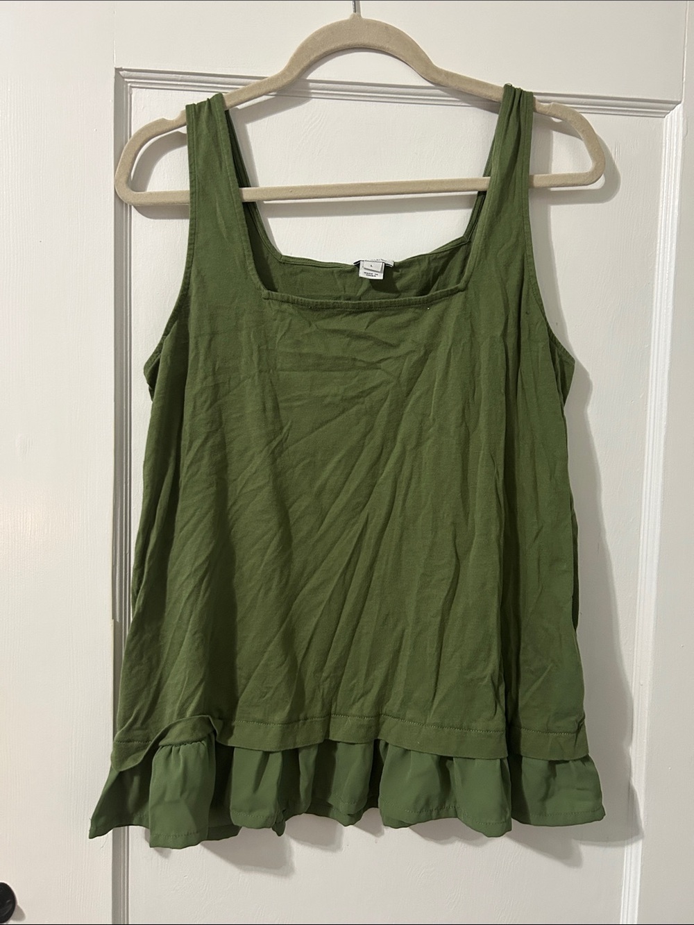 J. Crew Olive Green Ruffle-Trim Tank Top